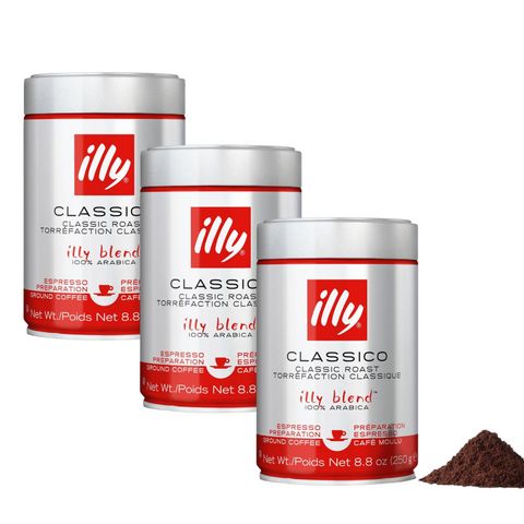 3 x illy Classico Espresso Ground Coffee 250g