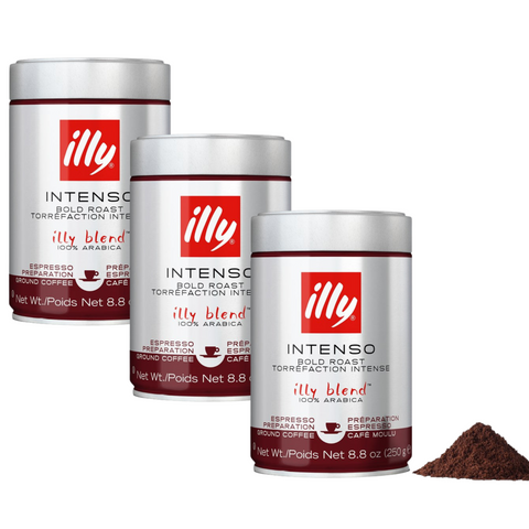 3 x illy Intenso Espresso Ground Coffee 250g