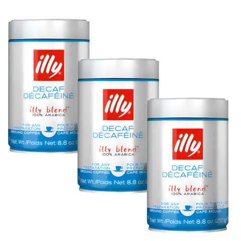 3 x illy Decaf Ground Coffee 250g