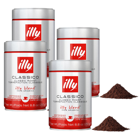 4 x illy Classico Espresso Ground Coffee 250g